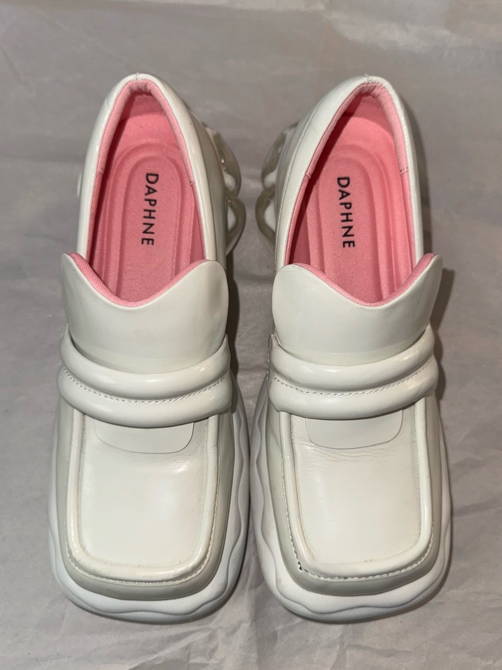 Daphne White Slip-On Loafers with Pink Insole